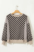 Mixed Checkered Patchwork Drop Shoulder High Low Top